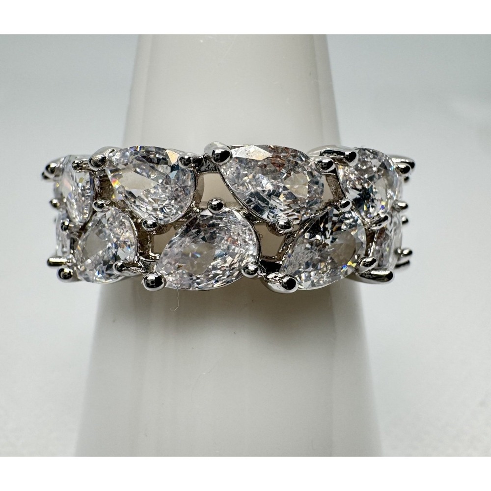 Ring Bomb Party Size 8 Scattered Band RBP7773 Rhodium Plated Cubic Zirconia Ring